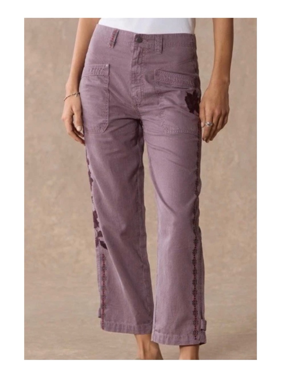 Sundance Shadow Garden Embroidered Pants Trousers Wisteria Snap Ankle Size 4